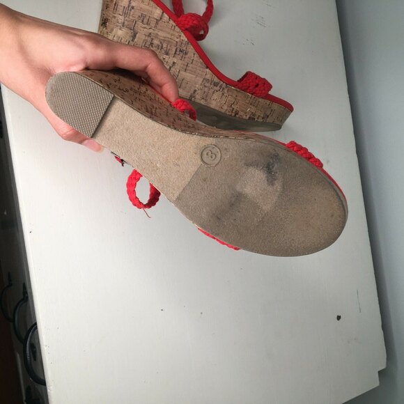 Mossimo Coral Orange Crochet Cork Wedge Heeled Sandals Espadrilles Womens 8 EUC - Picture 5 of 5